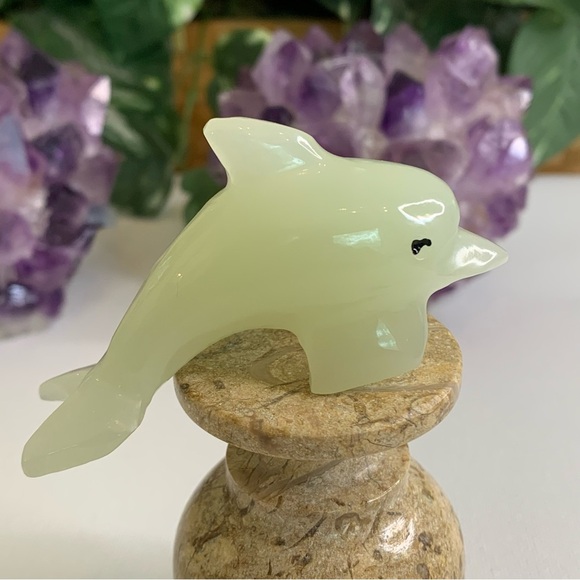 Yellow Calcite Crystal Carved Dolphin Figurine Onyx Animal Figure Polished 3" - Picture 5 of 12
